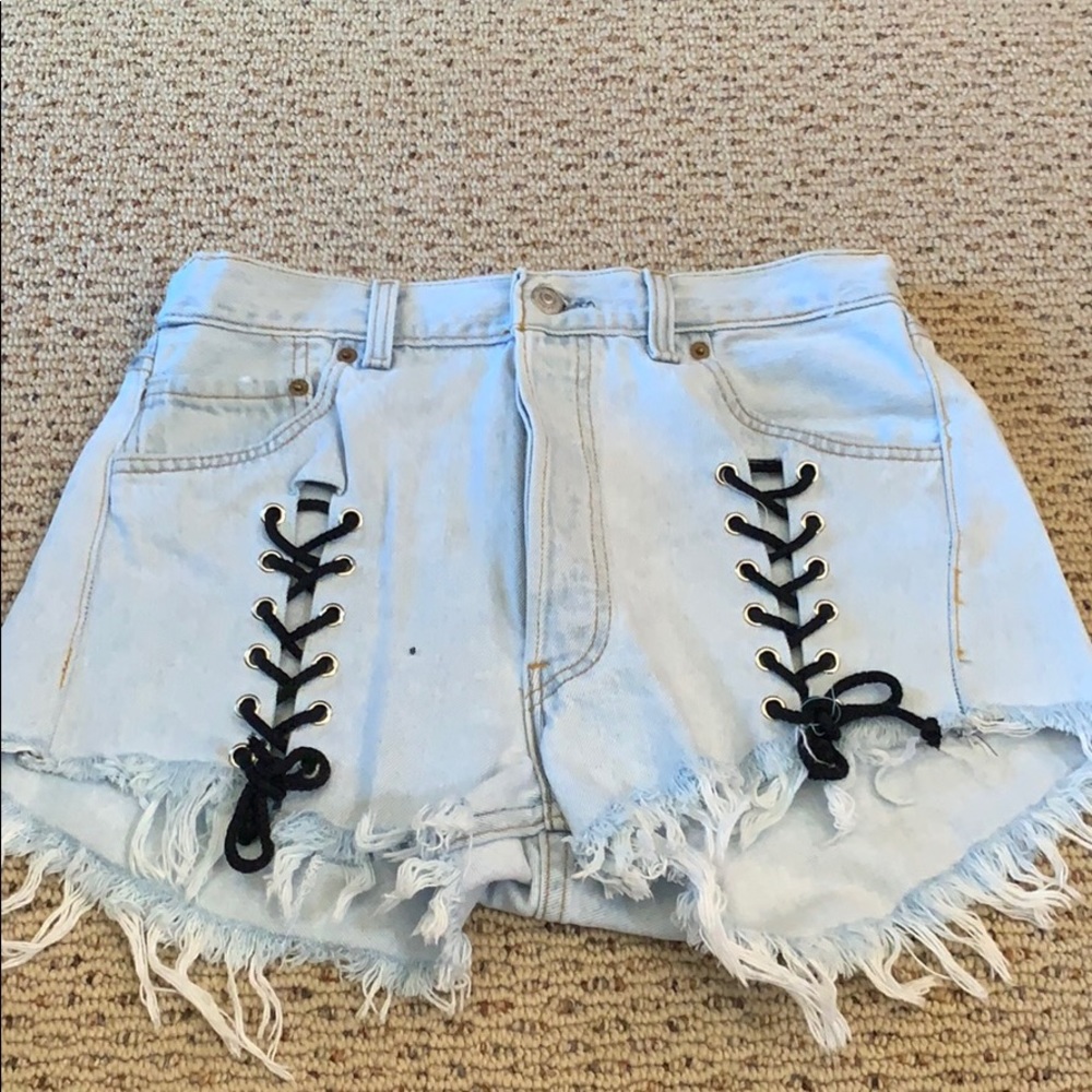 american vintage jean shorts high waist black ties